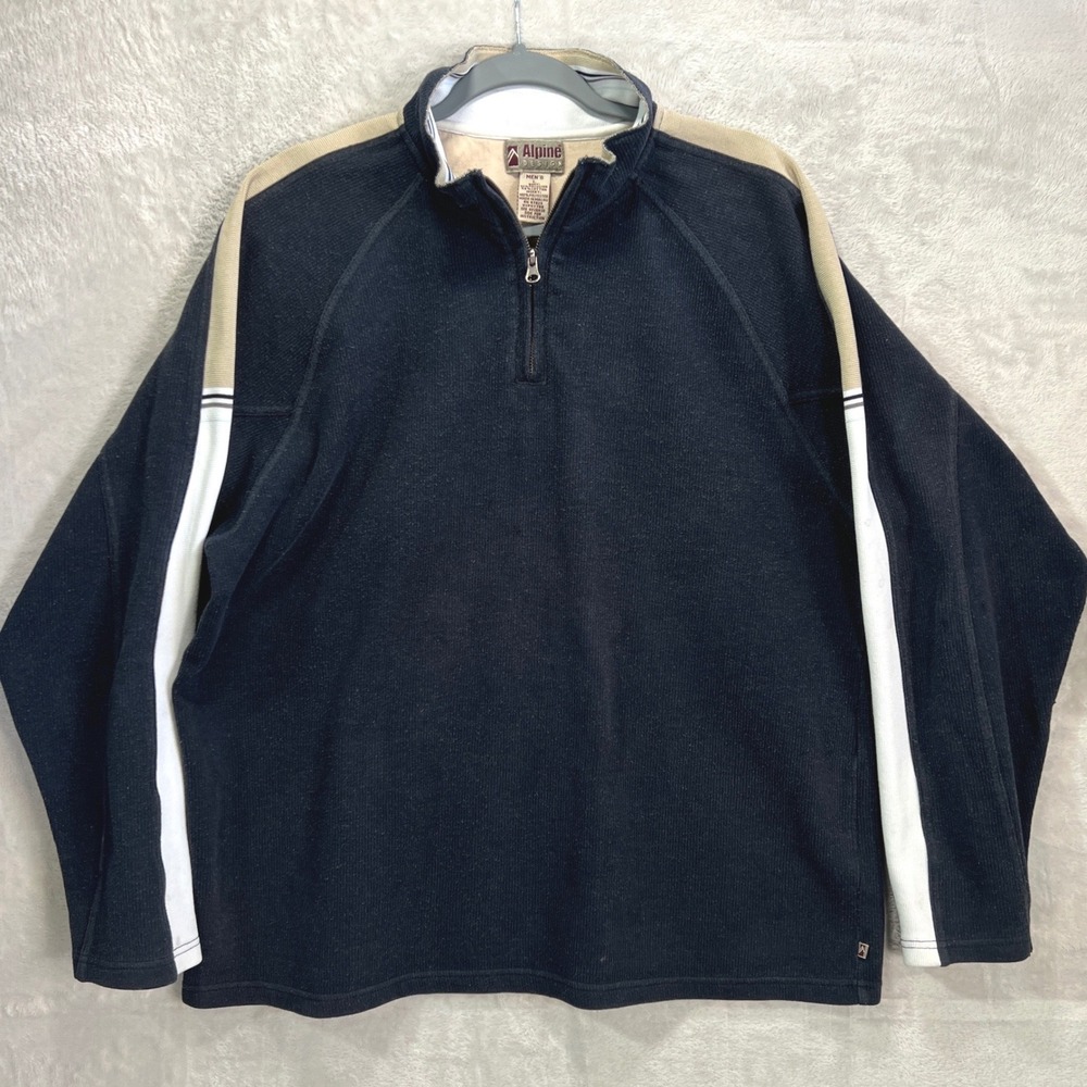 VTG Alpine Design Mens Quarter Zip Pullover Sweater Navy Blue Size Large 90s Y2K - Picture 2 of 10